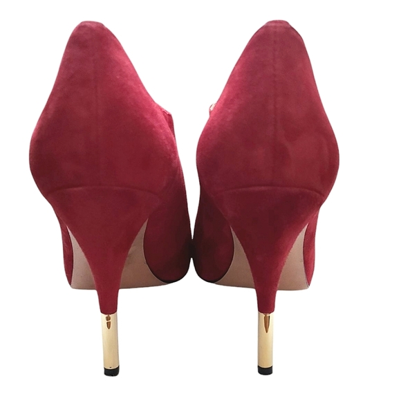 Pour La Victoire " Vive" Red Kid Suede Open-Toe Booties - Picture 4 of 5